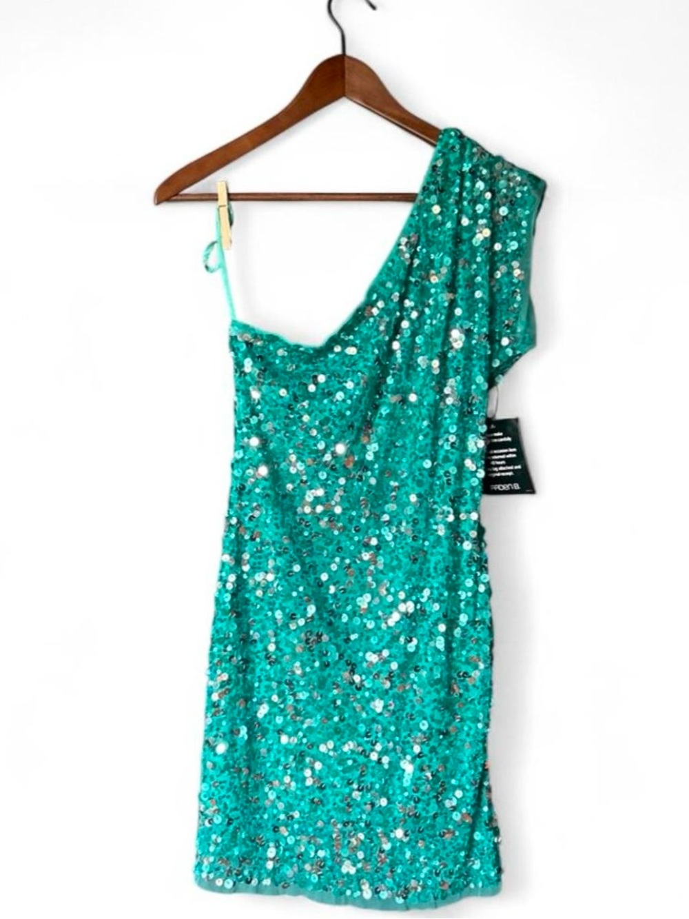 Arden B One-Shoulder Sequin Mini Dress in Teal Green
